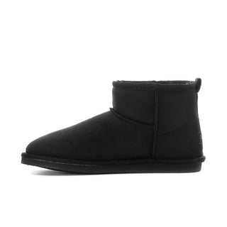 Women's black low ankle boot side angle with cuffed top edge