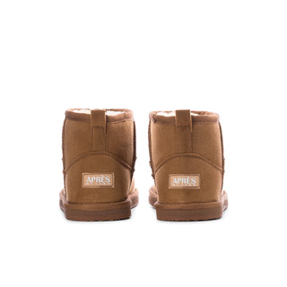 Chestnut suede low ankle boots with rear view heel and molded rubber sole