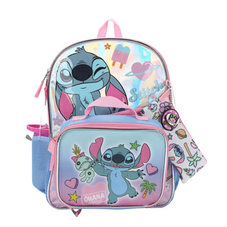Character 5 PC Stich Backpack Lunch Set | Blue/Pink/Multi