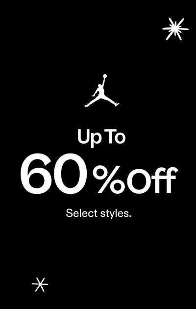 Black background with white Jordan logo and text about 60% off sale.