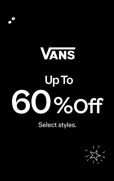 Vans promotional banner with 'Up To 60% Off' text on a black background