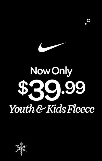 Black background with Nike logo and text for youth and kids fleece sale