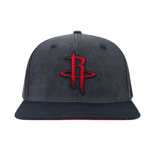 Washed black snapback cap with red Rockets logo on front panel