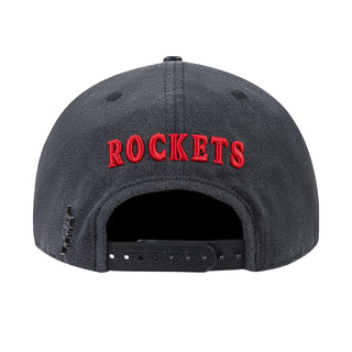 Washed black snapback cap with red ROCKETS wordmark on back panel