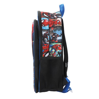 Spider-Man light-up backpack back view with black padded straps and web graphic