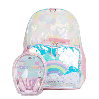 3 PC Rainbow Heart Backpack Lunch & HeadpHone Set
