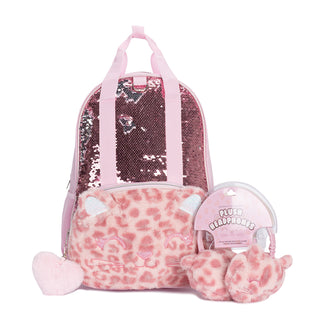 3 PC Kitty Cat Plush Backpack Lunch & Headphone Set