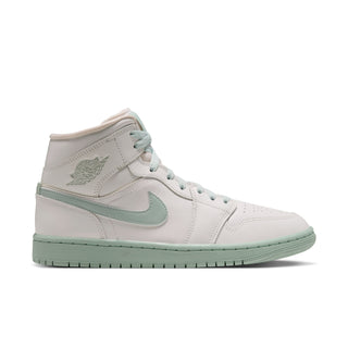 Women's mid-top sneakers, white leather with mint accents and lace-up design