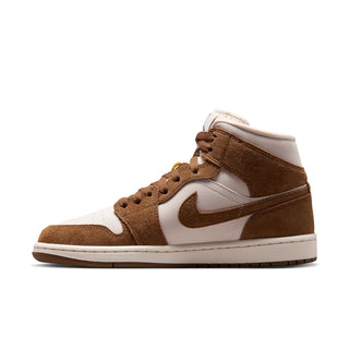 Women's mid-top sneakers in brown suede with white panels and lace-up front