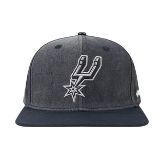 Washed black/gray snapback cap with Spurs star and horn graphic, flat brim