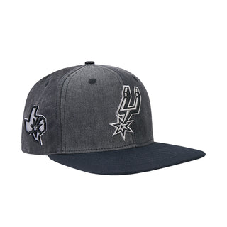 Washed black/gray snapback cap with Spurs side logo, flat brim
