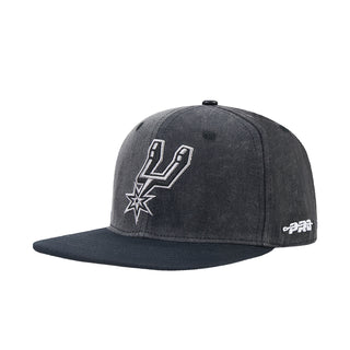 Washed black/gray snapback cap with Spurs star-and-horn graphic, flat brim