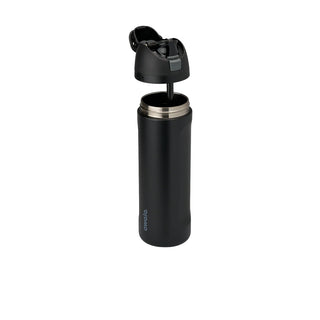 FreeSip 24oz stainless steel bottle, dark exterior with open flip-top and metal rim