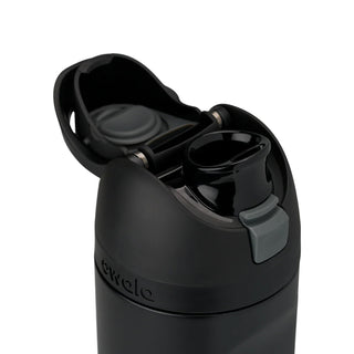 32oz stainless steel bottle with open flip-top, drinking spout and lid, very dark finish