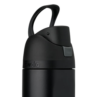 32oz stainless steel sip bottle with handle-style strap, owala logo, very dark finish