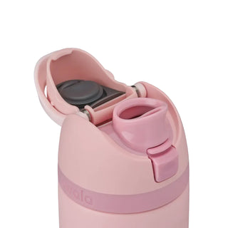 Rose quartz 24oz stainless steel bottle open, showing black inner cap