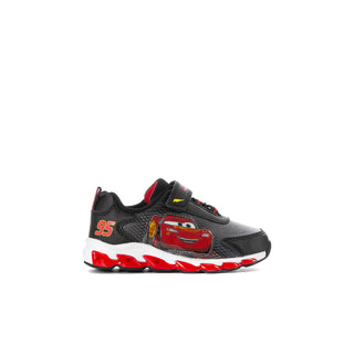Toddler light-up sneakers, black with Cars graphic and red light trim