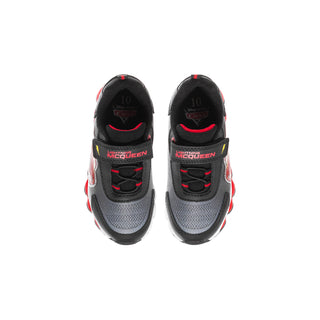 Toddler light-up sneakers, black with red accents and padded collar