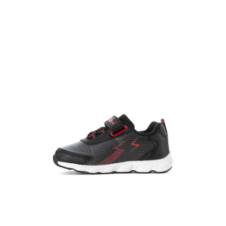Toddler light-up sneakers, black with red lightning logo and hook-and-loop strap