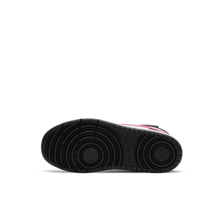 Kids sneaker outsole, black rubber tread with pink accent stripe