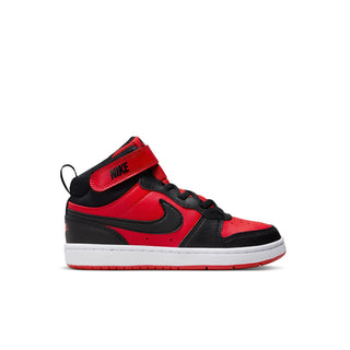 Kids' mid-top sneakers, red and black with Nike swoosh and white sole