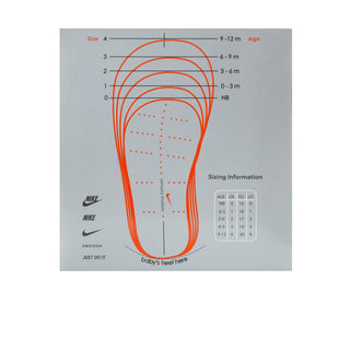 Infant shoe sizing chart diagram with age and size guide