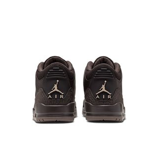Women’s dark brown high-top sneakers, heel view with Air logo and lace stays
