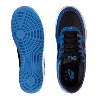 Youth sneaker soles and inside, blue outsole with black interior and lace-up