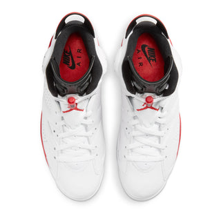 Men's white high-top sneakers with red interior lining and black padded collar
