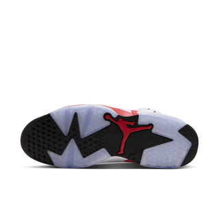Men's high-top sneaker outsole with red logo and black textured traction