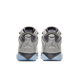 Mens high-top sneakers heel view with AIR JORDAN branding and light blue midsole