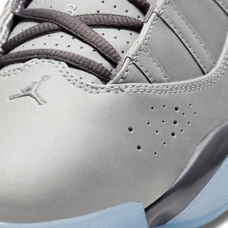 Mens high-top sneaker toe close-up with perforations, stitching, and lace details