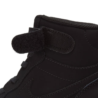 Kids black mid-top sneaker tongue and padded collar