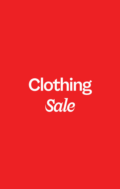 Red background with 'Clothing Sale' text in white