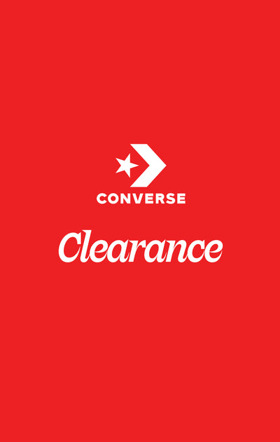 Converse logo on a red background with 'Clearance' text