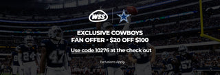 WSS and Dallas Cowboys promo banner offering $20 off $100 with code 10276.