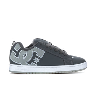 Men's charcoal DC skate sneakers with white sole and large side logo