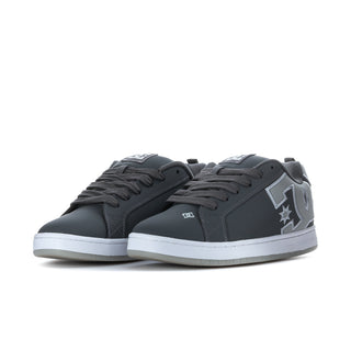 Men's charcoal DC skate sneakers, side view with star logo and lace-up