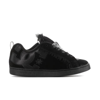 Black women’s low-top sneakers with star and lace detail, lace-up front