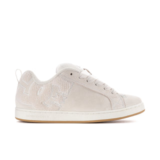 Women’s off-white lace-up sneakers with star logo patch and gum rubber sole.