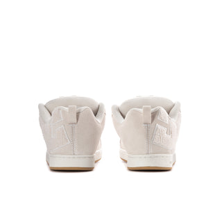 Women’s off-white sneakers, back view with heel tab and side star patch accents.