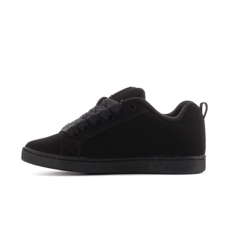 Women's black low-top sneakers with lace-up design and smooth toe cap