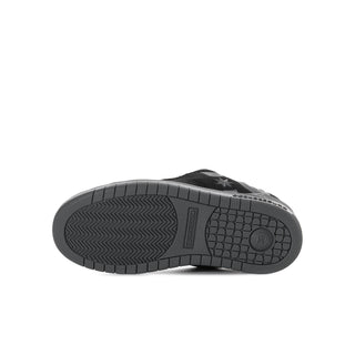 Youth black outsole for skate sneakers with DC mark and tread pattern.