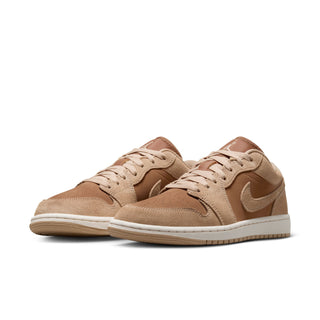 Women's Air Jordan 1 low-top sneakers, light tan suede with tan Nike Swoosh