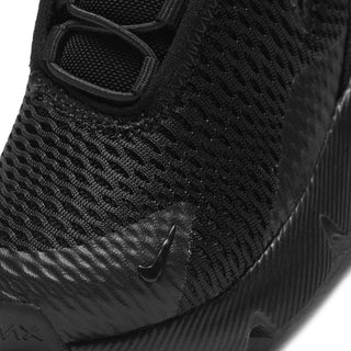 Black toddler Air Max 270 upper close-up with knit-like texture and swoosh detail