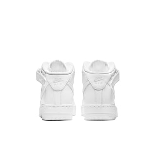 White youth mid-top sneakers, back view with heel tab and Air branding