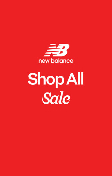 New Balance logo on a red background with 'Shop All Sale' text.