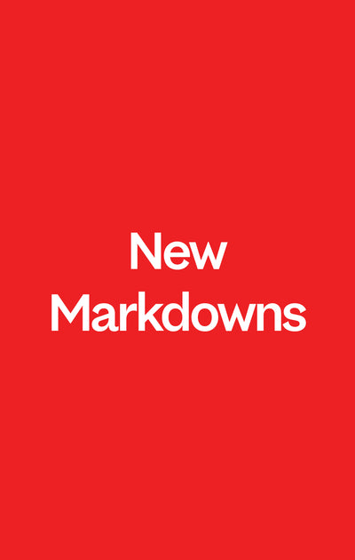 Red background with 'New Markdowns' text in white