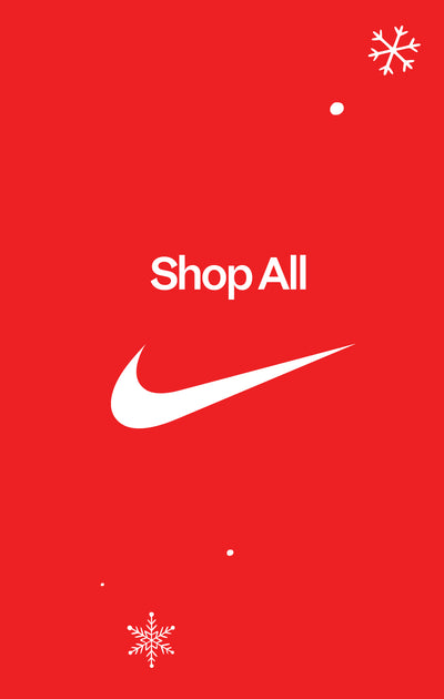 Red background with white Nike logo and 'Shop All' text