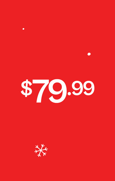 Red background with white text displaying $79.99 and a snowflake icon.
